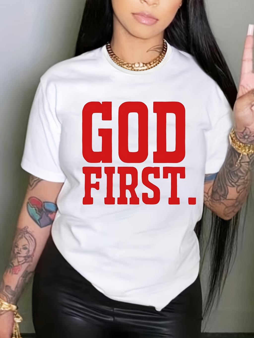 Stylish Plus Size Letter Print Crew Neck T-Shirt - Women's Casual Short Sleeve Plus Size Clothing - Comfortable, Relaxed Fit, Soft Fabric, Versatile Fashion Tees for Daily Wear