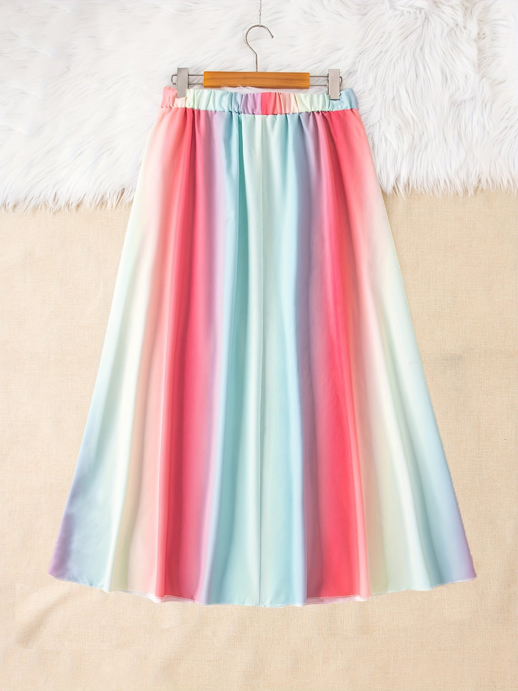 Plus Size Ombre Print Elastic Waist Skirt, Casual Skirt For Spring & Summer, Women's Plus Size Clothing