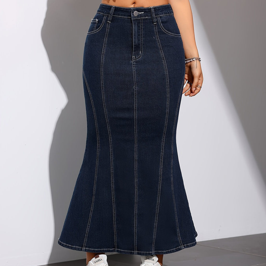 Stunning Women's Mermaid Trumpet Denim Skirt - High-Waist, Stretchy, Long Flared, Casual to Formal, Comfortable, Perfect for Various Occasions - Ideal for Work, Date, Party, or Daily Wear