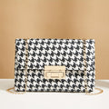 Houndstooth Crossbody Bag, Fashion Chain Shoulder Bag, Women's Flap Square Purse With Lock