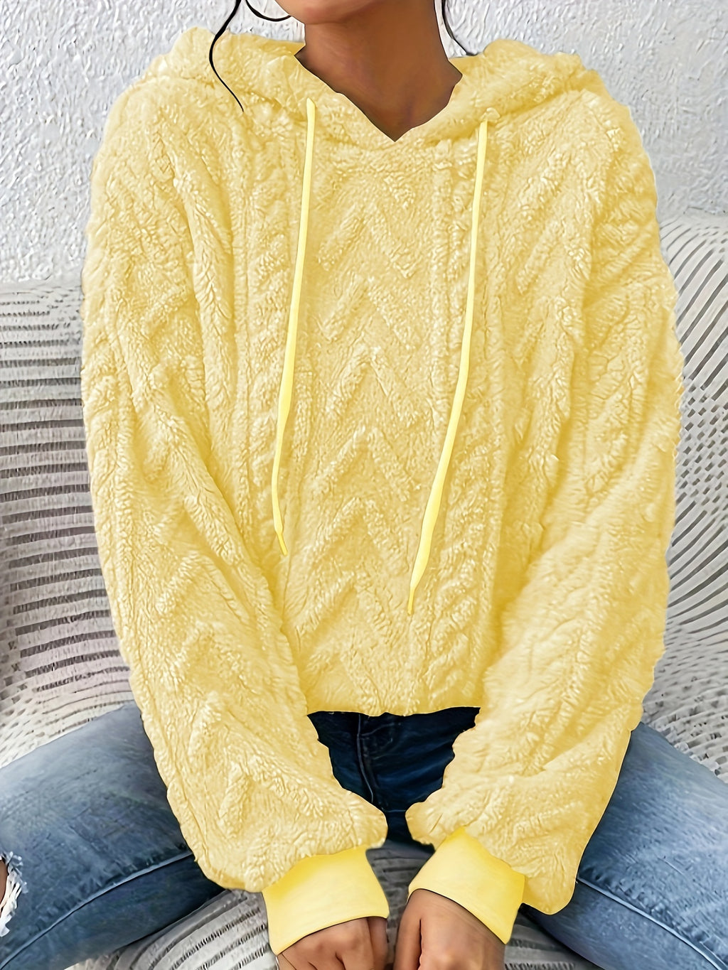 Plus Size Solid Fuzzy Hooded Sweatshirt, Casual Long Sleeve Pullover Sweatshirt, Women's Plus Size Clothing