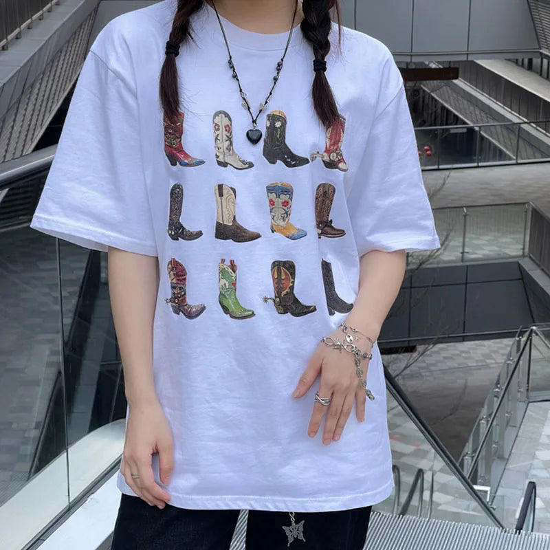Western T-Shirt Women T Shirt Summer Loose Vintage Boho Texas T Shirt Cowgirl Cowboy Cute Graphic Tees Hippie Tshirts Retro