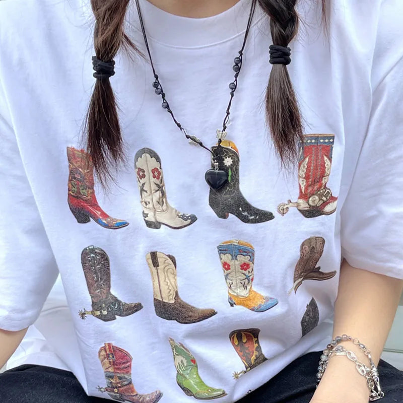 Western T-Shirt Women T Shirt Summer Loose Vintage Boho Texas T Shirt Cowgirl Cowboy Cute Graphic Tees Hippie Tshirts Retro