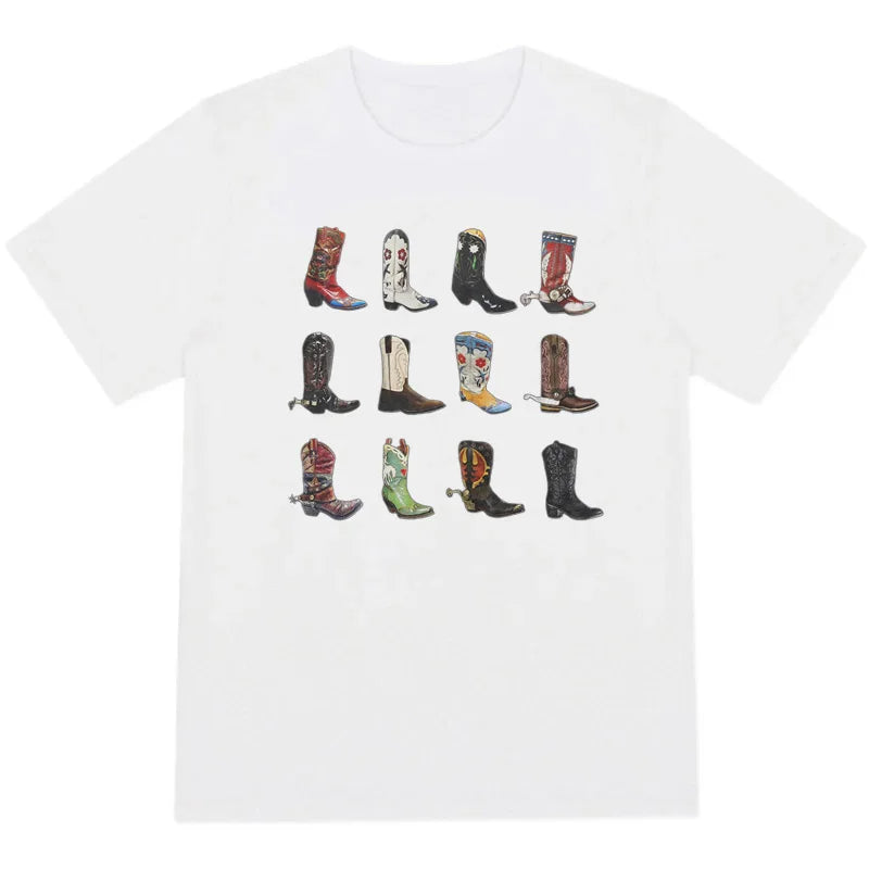 Western T-Shirt Women T Shirt Summer Loose Vintage Boho Texas T Shirt Cowgirl Cowboy Cute Graphic Tees Hippie Tshirts Retro