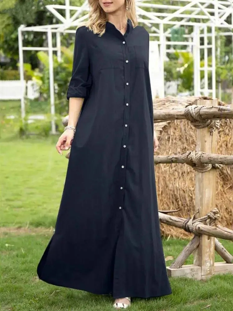 Women Dress 2025 Plain Color Stand Neck Long Sleeve Dresses Women Casual Oversized Loose Maxi Dress Ladies Women Plus Size