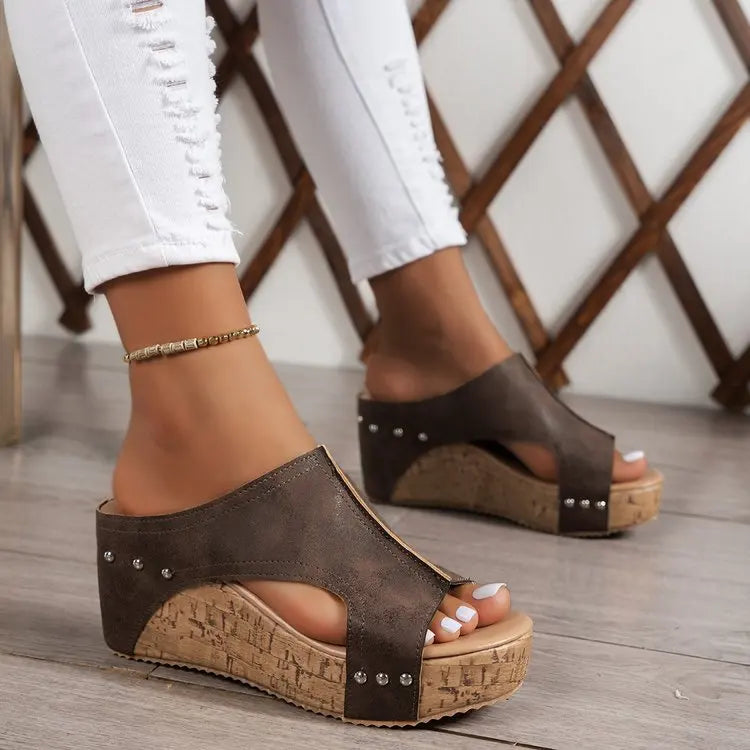 Women's Summer Roman Heeled Sandals Plus Size New Cross-Border Design Independent Station EVA Back Wedge Platform