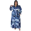 Y218285 High Quality Plus Size Long Dresses Women Casual Long Sleeve Turn-down Colar Printed Maxi Dress Ladies Dress