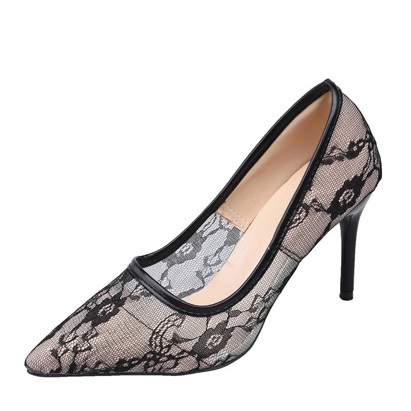 Lace Mesh Pointed Toe Stiletto Heels