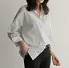 Women Spring and Autumn Cotton Striped Blouse Shirts Loose Casual Long Sleeve Women Shirt Lapel V-neck Button Casual Shirt