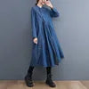2024 Autumn New Women Dress Fashion Casual Long Loose Waist O-neck Long Sleeve Large Size Loose Double-Breasted Denim Lady Dress