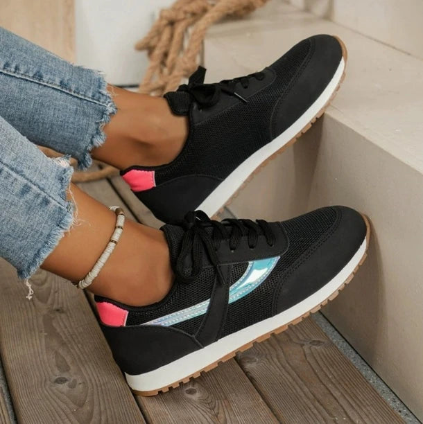 2026 Large Size Sneakers Round Head Ladies Front Lace Color Matching Shoes Women