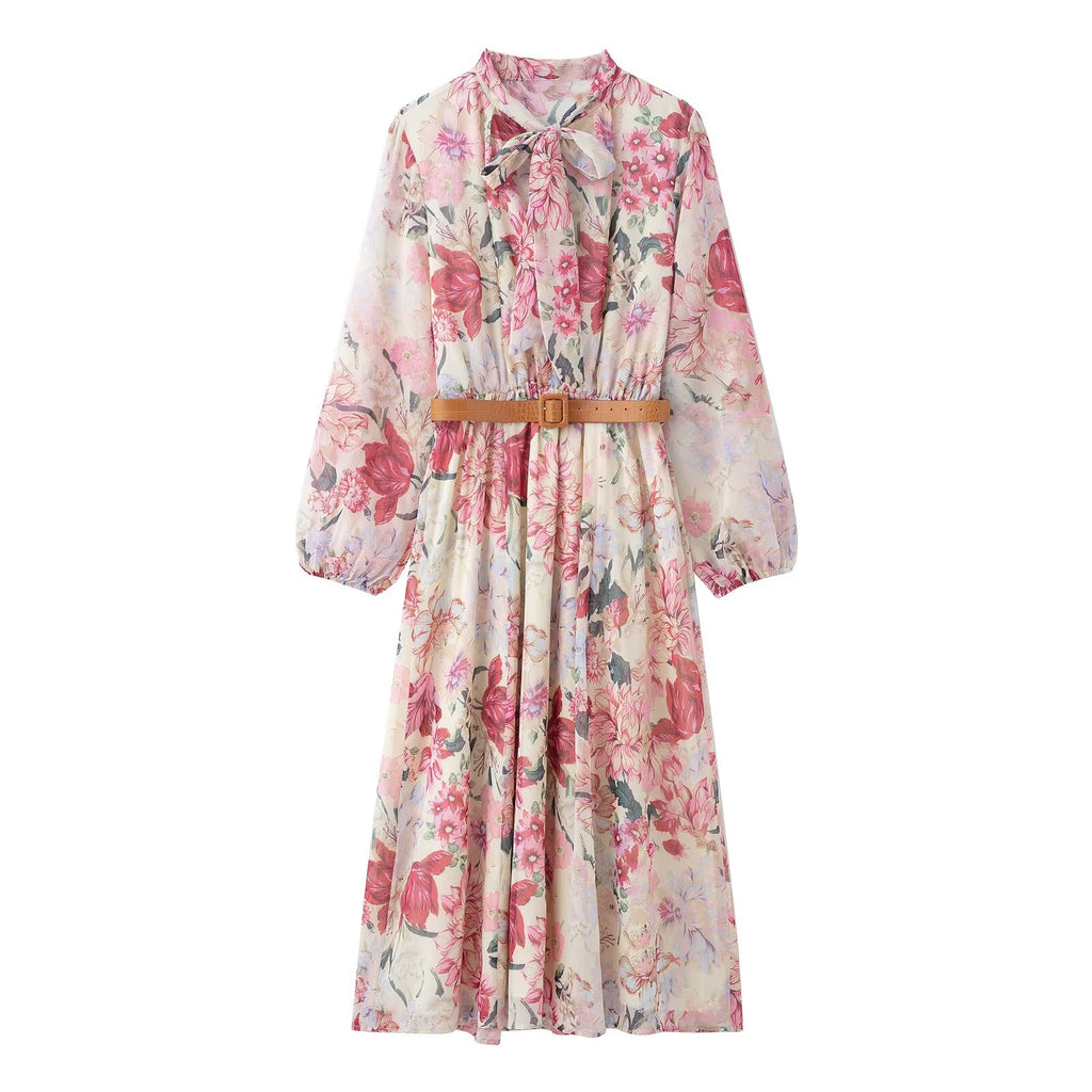 KAR&OT ZA 2025 Spring Women's New Fashion Temperament Flower Print Long Sleeve Midi Dress 2507147