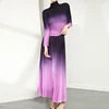 Fast Delivery Clothing Pleat Printed Gradient Color Women 2 Pieces Set Long-sleeve Shirt and Printed Long Pleated Skirt Set