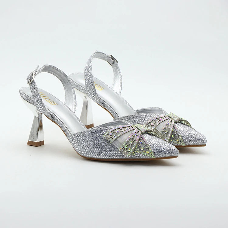 Y 7.5cm Female slippers Shallow New Style Closed Pointed Toe Single Fine Heels Shoes Rhinestone Women's Heeled Sandals