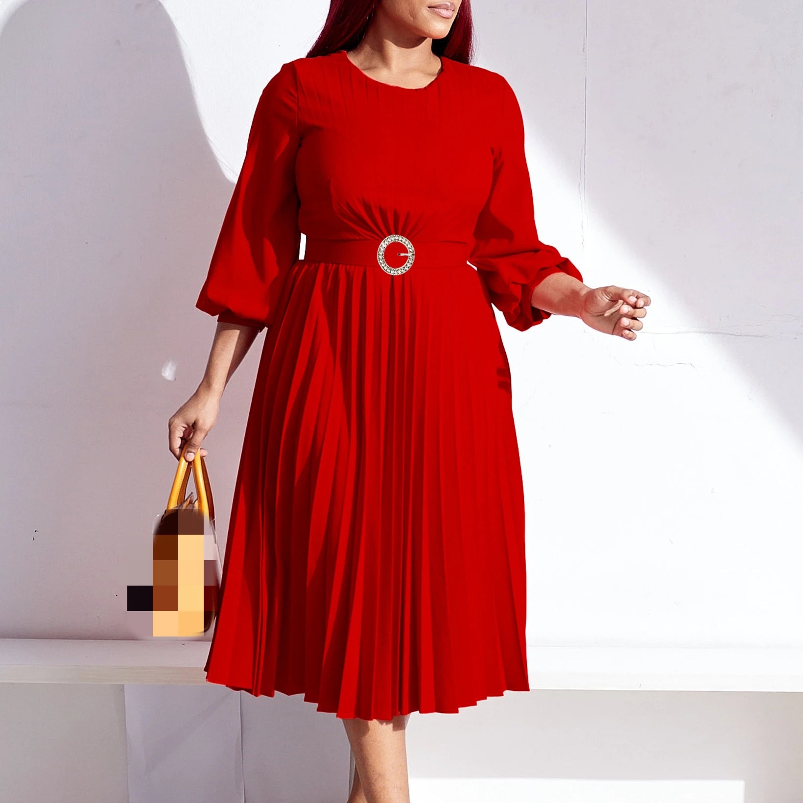 Loose Pleated O-Neck Fall Dress