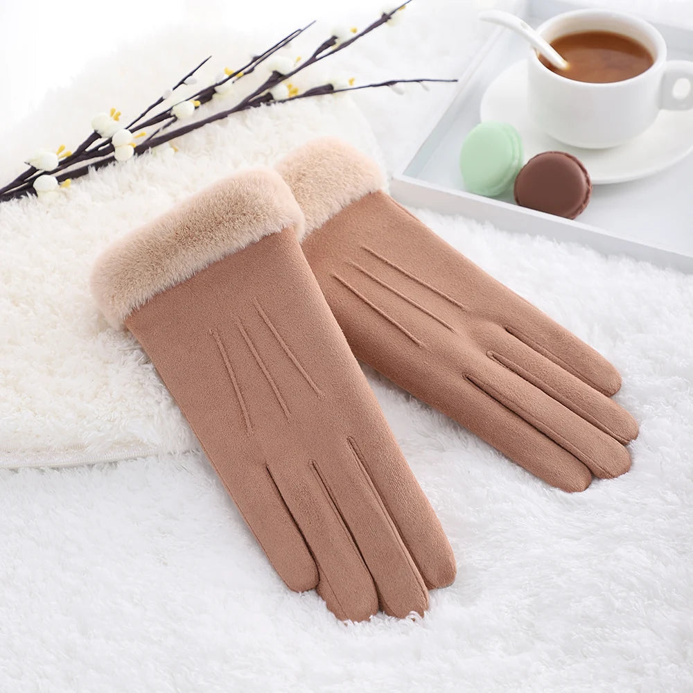 Fashionable Thicken Fleece Gloves Winter Warm Women Gloves