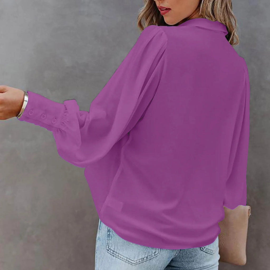 Casual Button-Down Loose Long Sleeve Blouse
