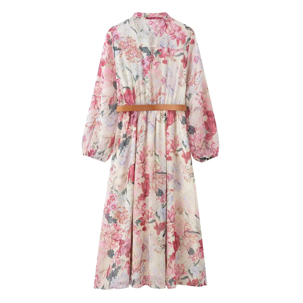 KAR&OT ZA 2025 Spring Women's New Fashion Temperament Flower Print Long Sleeve Midi Dress 2507147