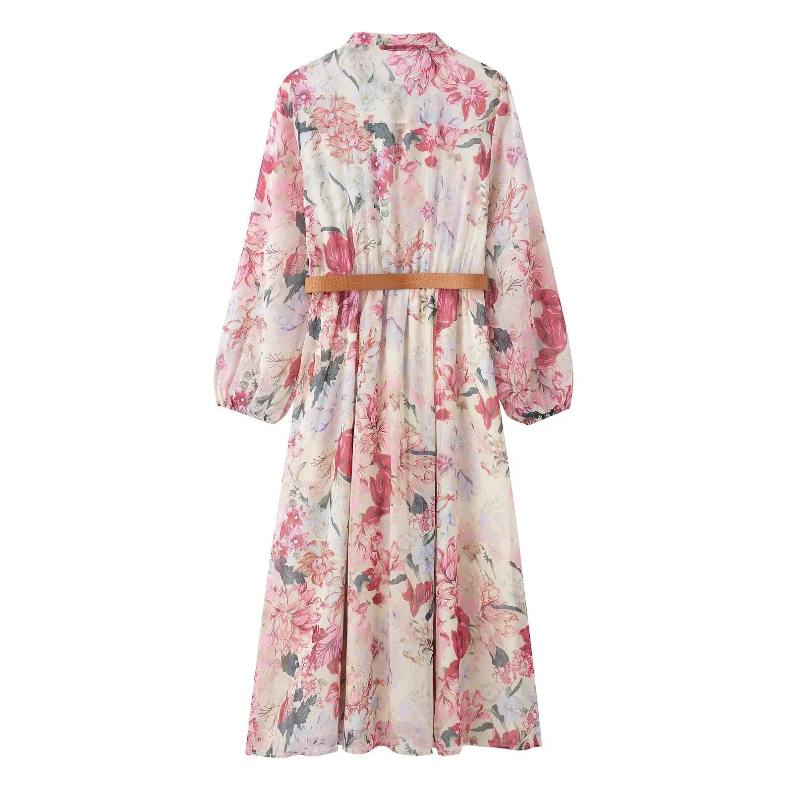 KAR&OT ZA 2025 Spring Women's New Fashion Temperament Flower Print Long Sleeve Midi Dress 2507147