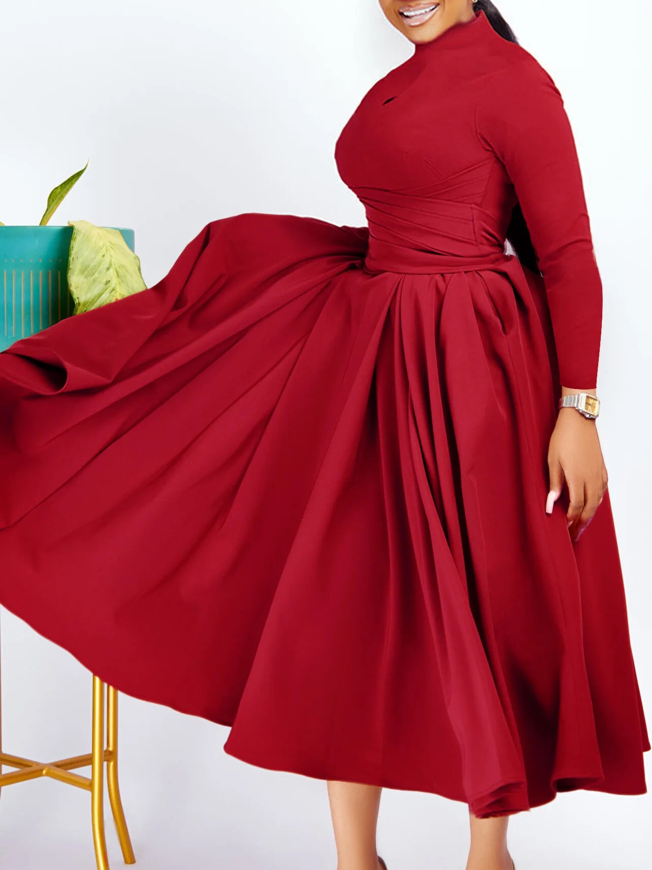 Ruched A-Line Long Sleeve Dress
