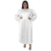 N7729 Best Selling Plus Size Womens Dresses Solid Color O-Neck Long Sleeve A-line Maxi Dress Ladies Pleated Dress