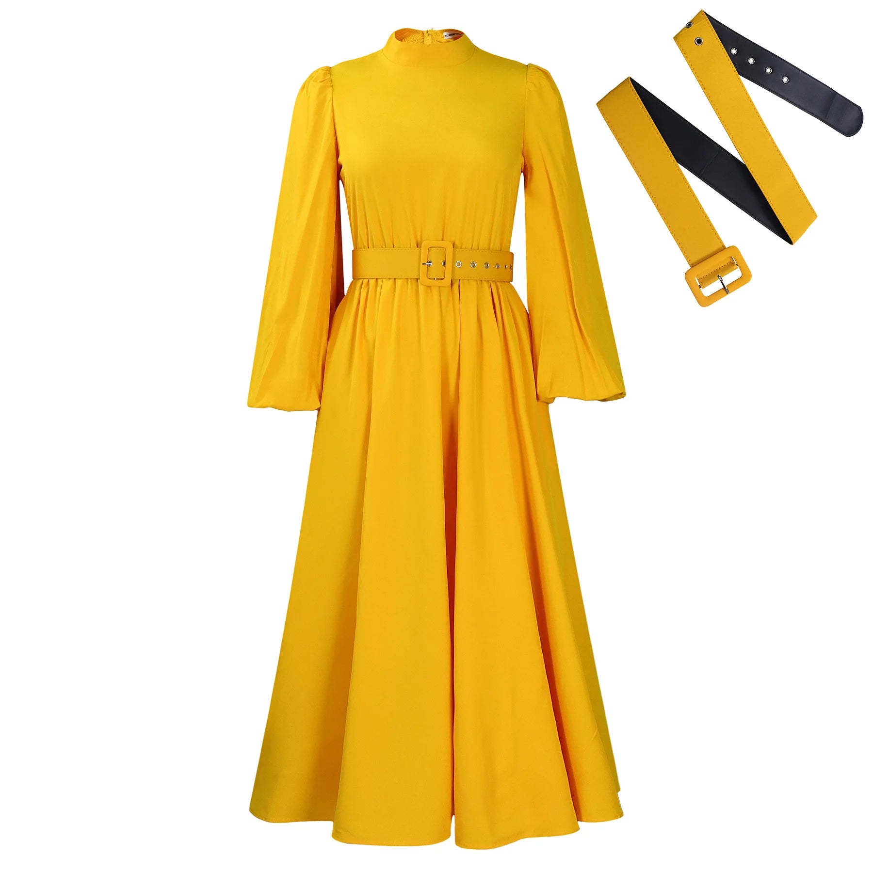 D491 African New Chic Women's New Half High Collar 3/4 Sleeves Large Hem Maxi Dress Solid Elegant Party Office Casual Dress