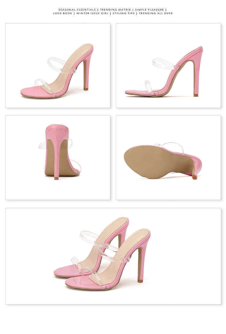 New Fashion Versatile Transparent Slotted Slim High Heel Sandals Light Weight and Anti-Slip for Spring