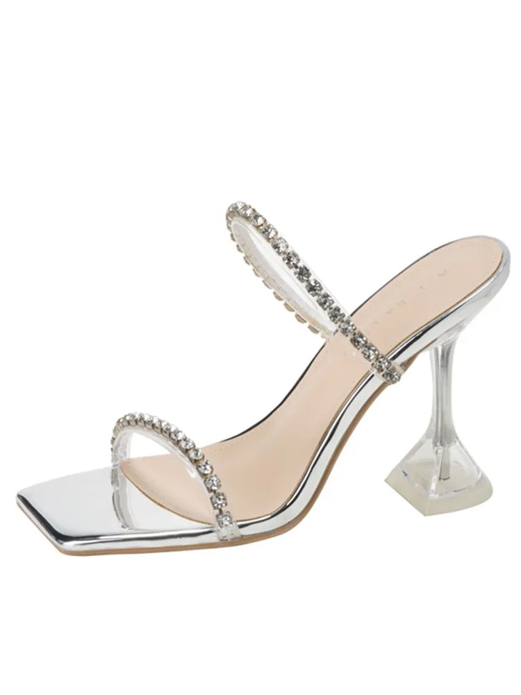 New Summer Western Style European and American Wind Metal Chain Lag Slipper High-heeled Sandals Female Mature Sexy Women Shoes