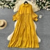 2025 Spring Vintage Slim Midi Dress For Women Lantern Sleeve Empire Shift Lace Dress