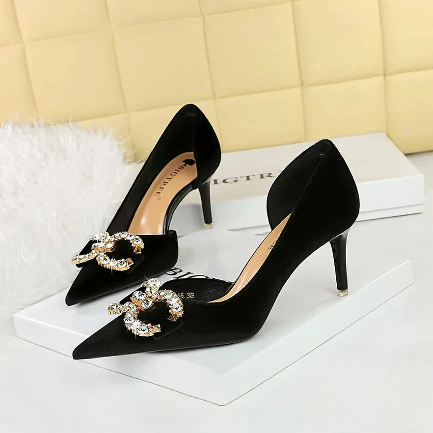 Rhinestone Pearl Bow Heeled Sandals