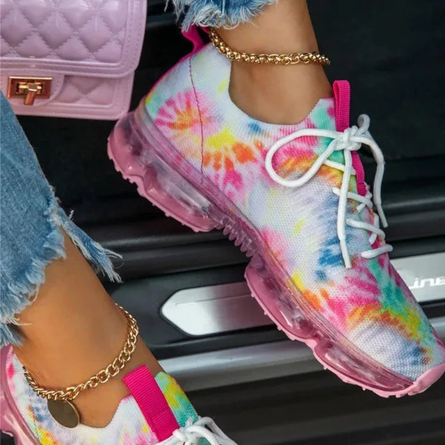 Women Breathable Sneakers 2022 Autumn New Tie Dye Lace up Ladies Casual Shoes Outdoor Sport Walking Female Vulcanized Shoes