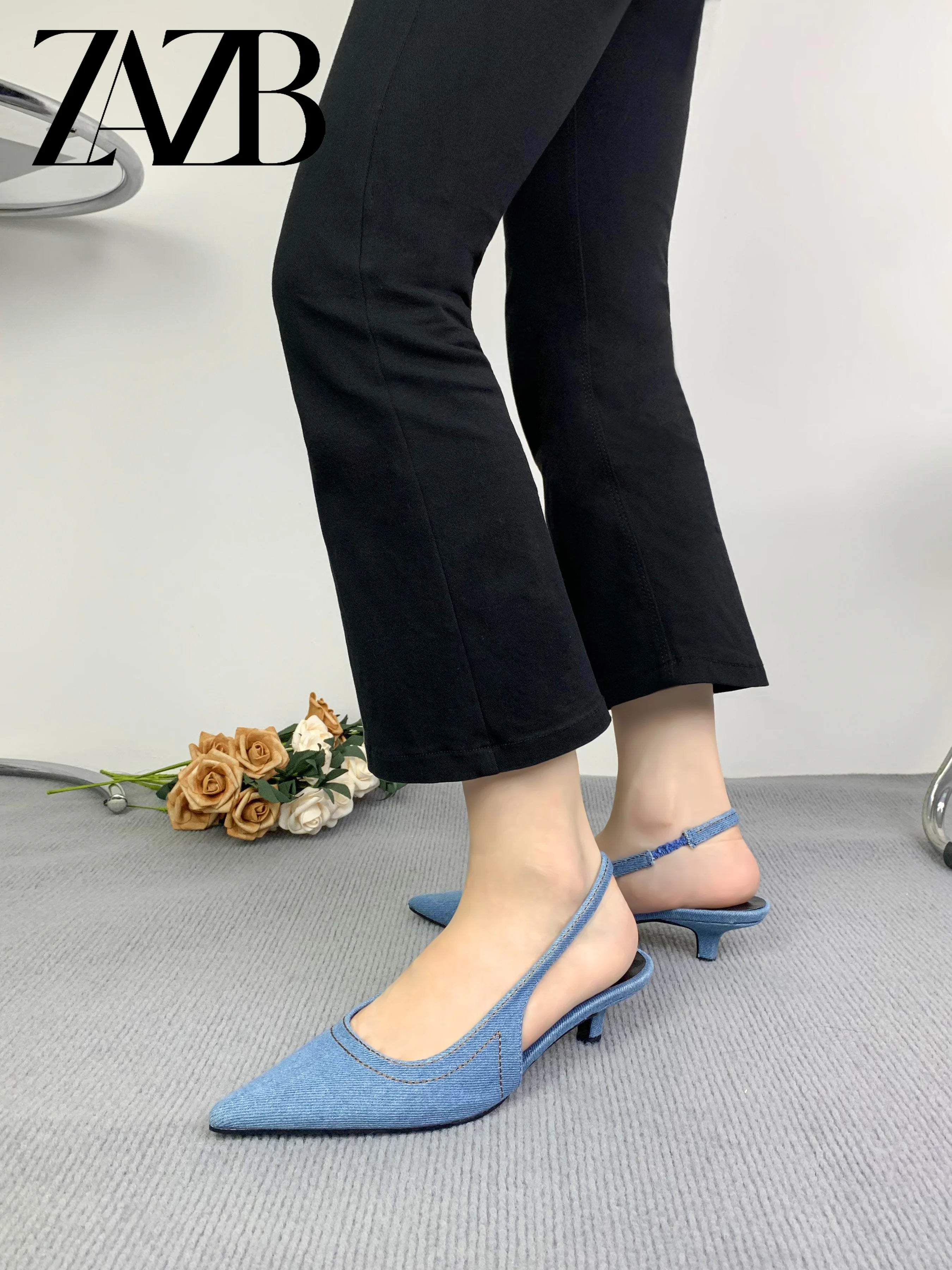 Mid Heel Denim Custom High Heels Shoes for Women Sandals and Ladies Shoes Femmes Chaussures Pour Wedding Bride