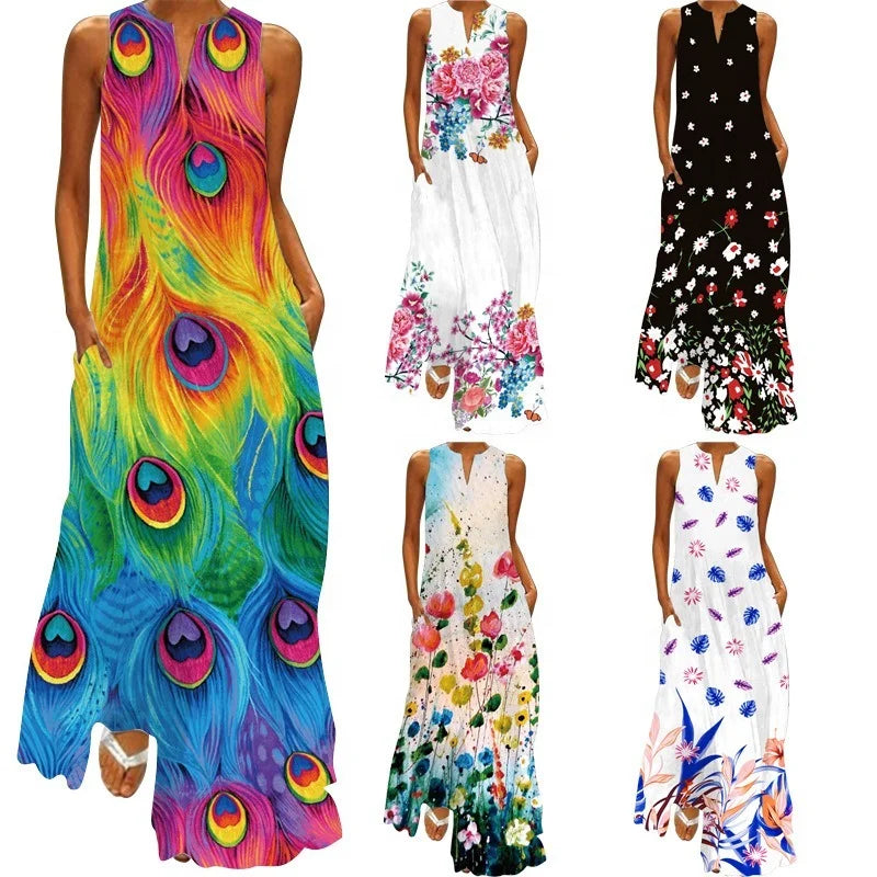 Summer Beach Women Dress 2022 Elegant Robe Party Sleeveless Vestidos Women Casual Sundress Vintage Dresses