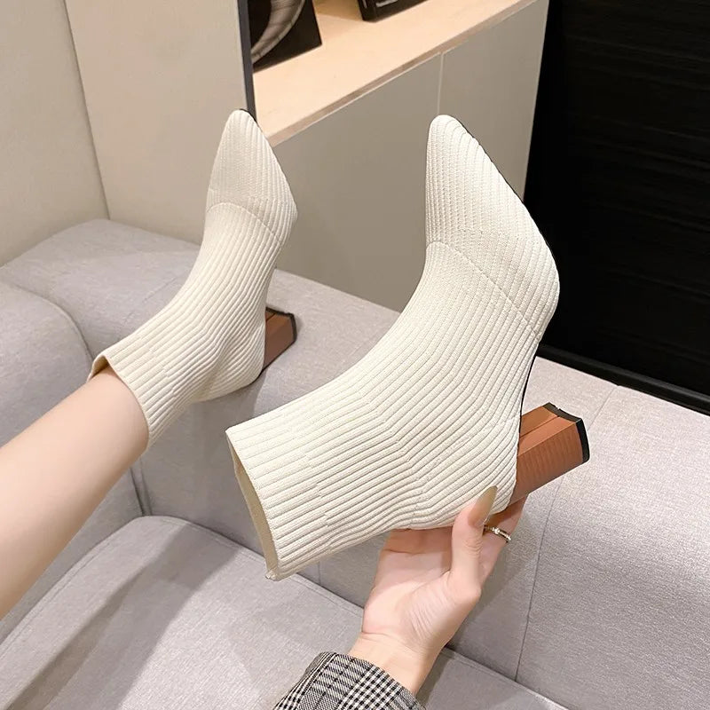 Stretch Faux Suede Pointed Toe Ankle Boots