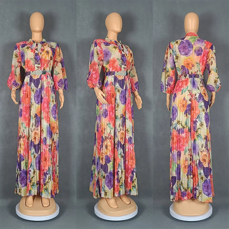 Plus Size African Dresses Women Autumn Elegant Kenya Party Evening Long Pleated Maxi Dress Gowns Dashiki African Clothes Dress