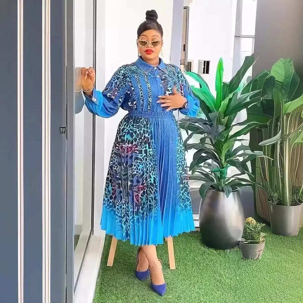 African Dresses for Women 2024 Elegant Summer Fashion 2 PCS Sets Tops and Skirts Suits Muslim Kaftan Chiffon Maxi Dress
