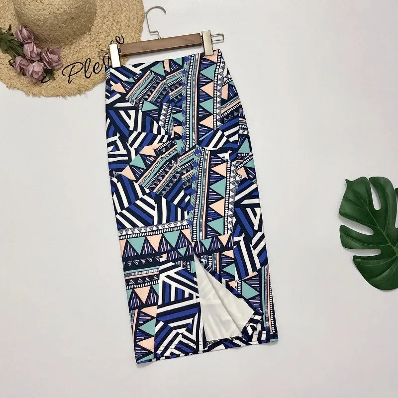 Fashion Midi Skirt For Women Flora Printed High Waist Pencil Skirt Female Causal Flower Bodycon Skirt With Slit