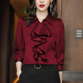 Women's Shirt Ruffles Wave Cut Blouses 2025 Spring Autumn New Elegant Fashion Office Lady Shirts Long Sleeve Lapel Tops Ladies
