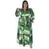 Y218285 High Quality Plus Size Long Dresses Women Casual Long Sleeve Turn-down Colar Printed Maxi Dress Ladies Dress
