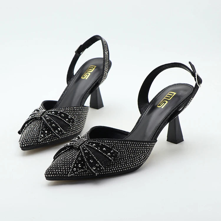 Y 7.5cm Female slippers Shallow New Style Closed Pointed Toe Single Fine Heels Shoes Rhinestone Women's Heeled Sandals