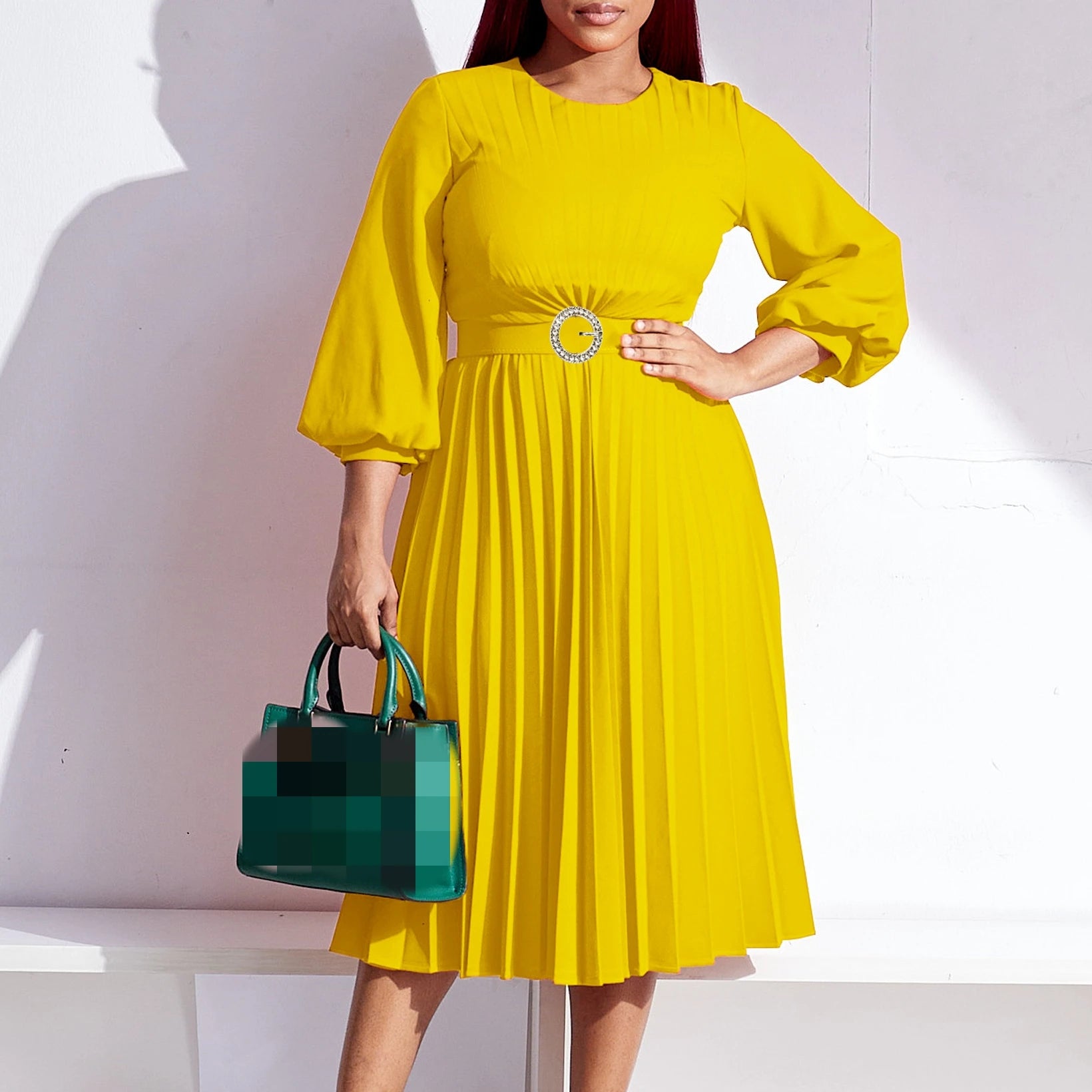 Loose Pleated O-Neck Fall Dress