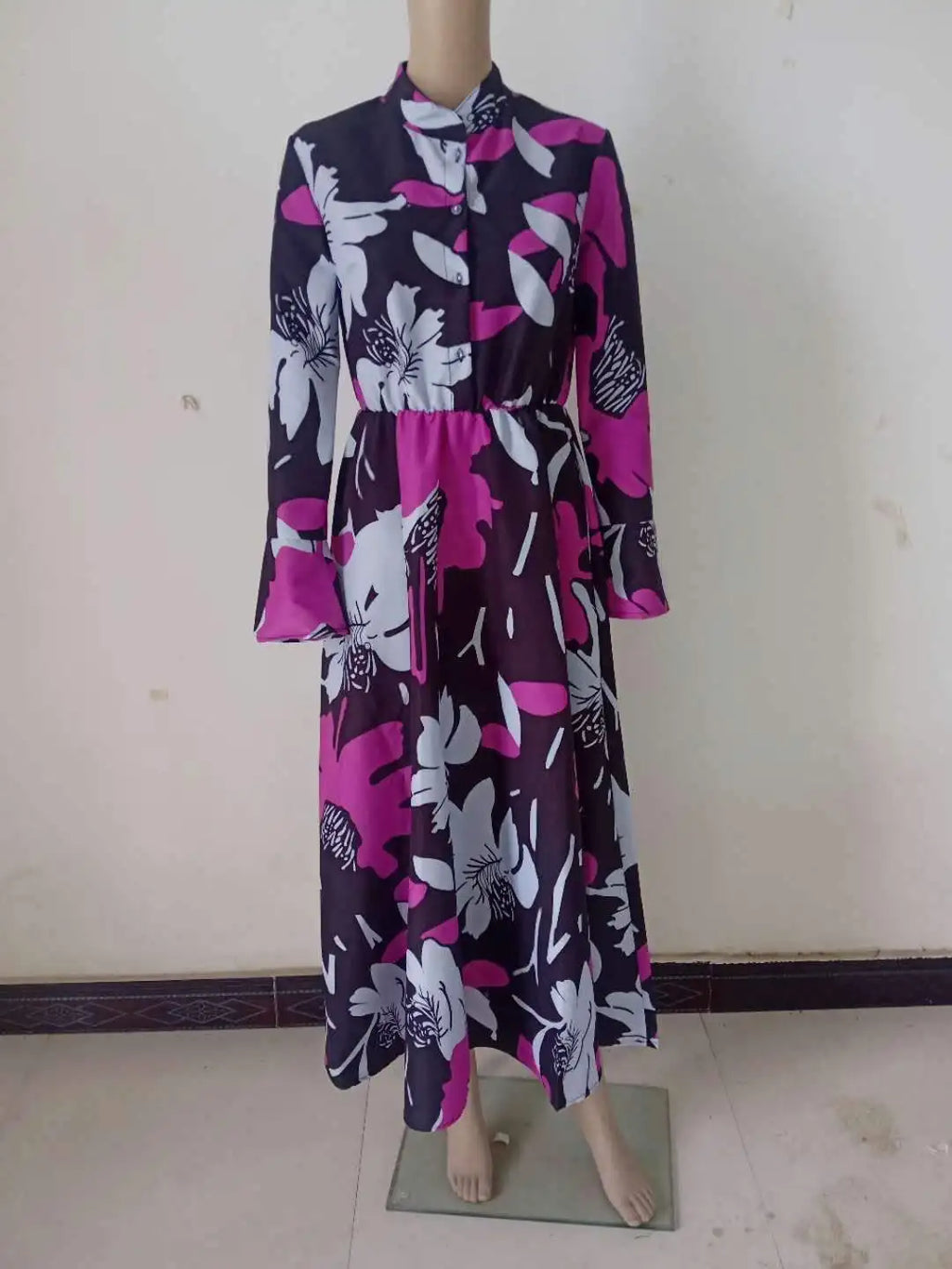 YQY2017 Trendy Summer Dresses Women Casual Long Sleeve A-line Floral Printed Maxi Dress Ladies Office Dresses for Women