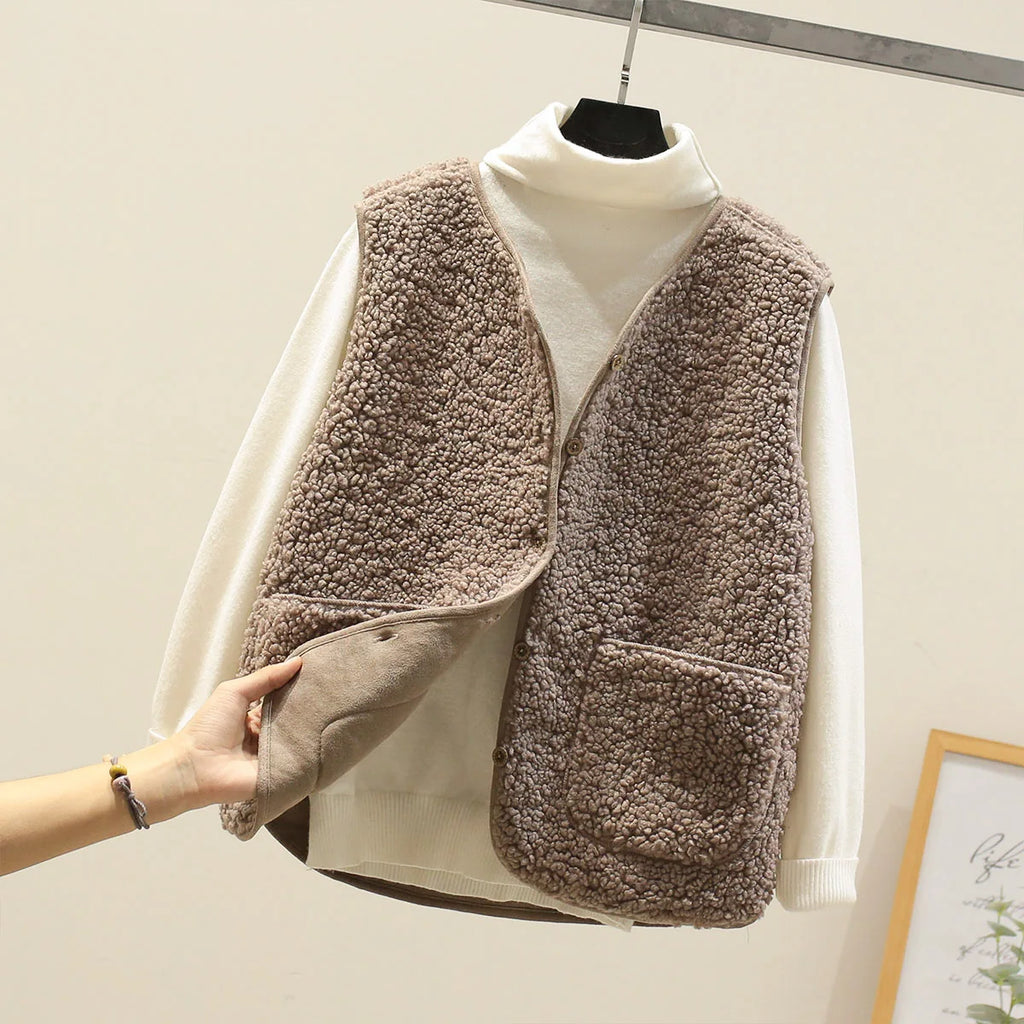 Wool Button Sleeveless Warm Vest