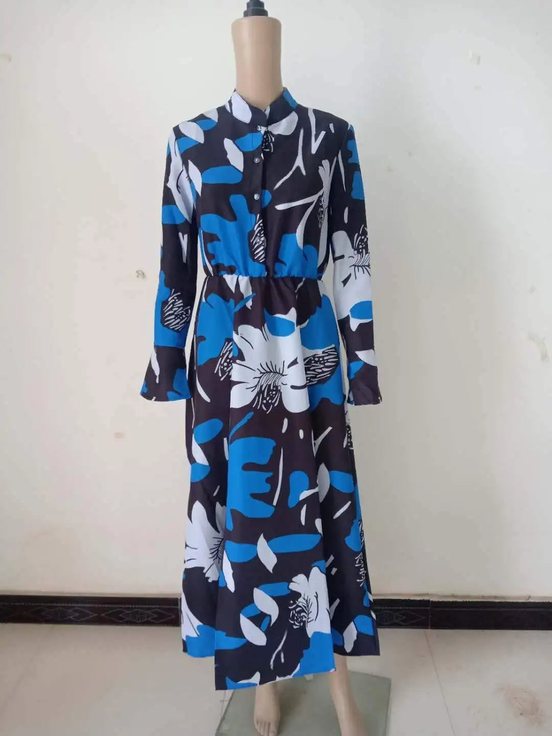 YQY2017 Trendy Summer Dresses Women Casual Long Sleeve A-line Floral Printed Maxi Dress Ladies Office Dresses for Women