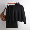 Fashion Two Piece Set Autumn and Winter New Knitted Set for Ladies Outer Wear High Collar Sweater Skirt Set Female Wholesale