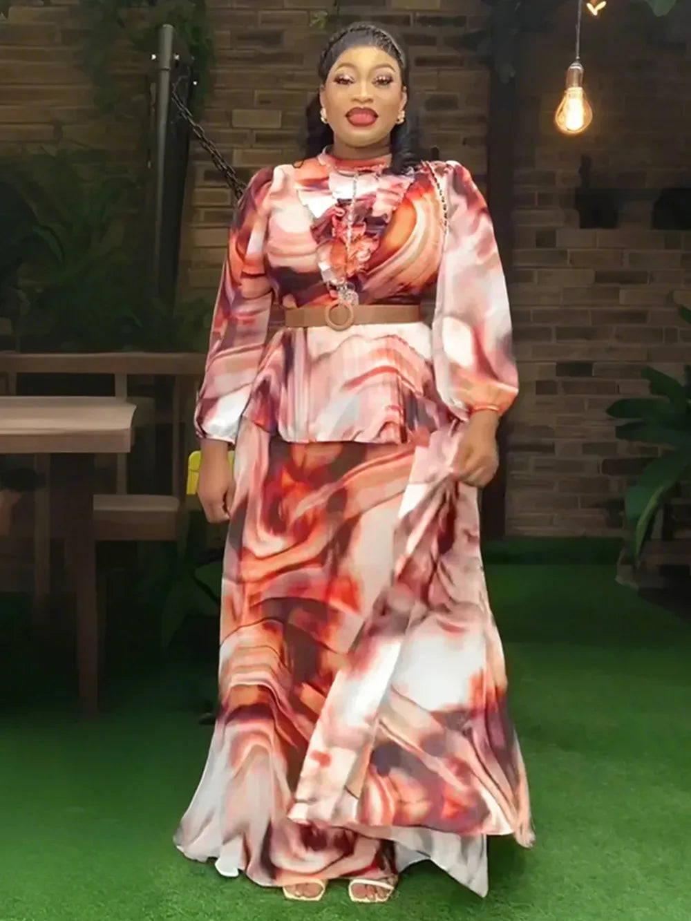 2025 African Dresses for Women Spring Long Sleeve Fashion Sequins Maxi Dress Africa Clothing Straight Evening Fit Dresses