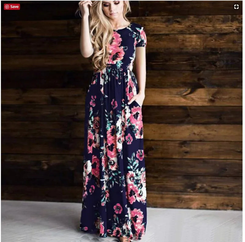 2025 Summer Women Elegant Floral Print Maxi Dress White Beach Women Evening Party Long Dress Plus Size Women Casual Dresses