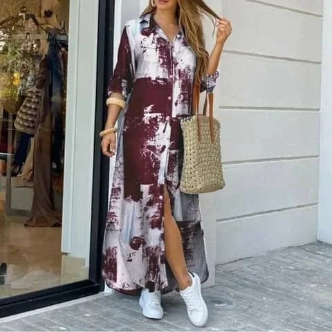 YQY1206 Hot Selling Spring and Summer Fashion Long Sleeve Loose Dress Printed Maxi Dress Ladies Fall Dresses for Women