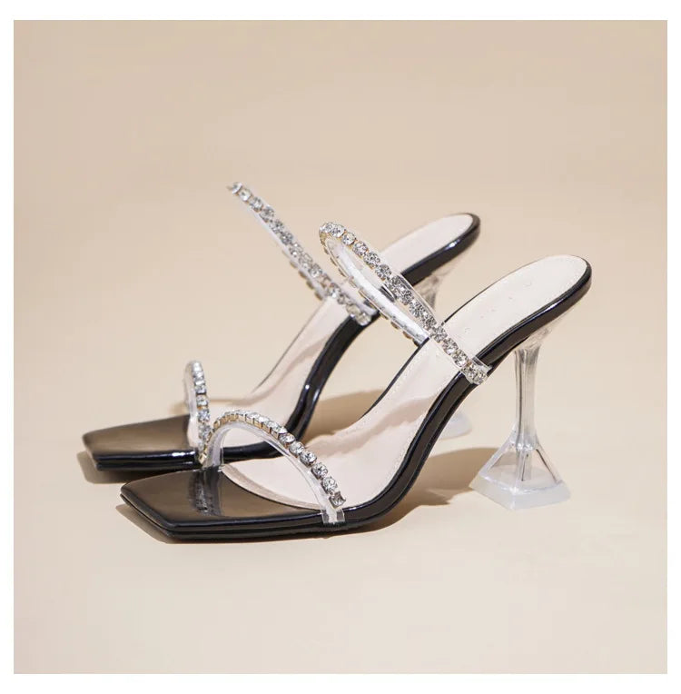 New Summer Western Style European and American Wind Metal Chain Lag Slipper High-heeled Sandals Female Mature Sexy Women Shoes