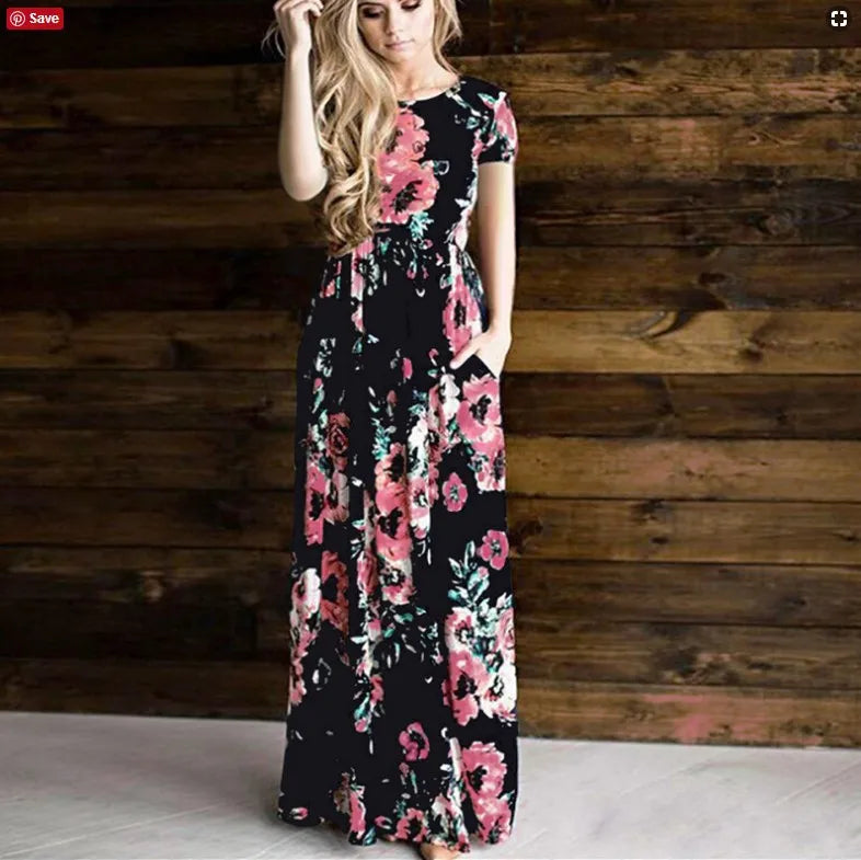 2025 Summer Women Elegant Floral Print Maxi Dress White Beach Women Evening Party Long Dress Plus Size Women Casual Dresses